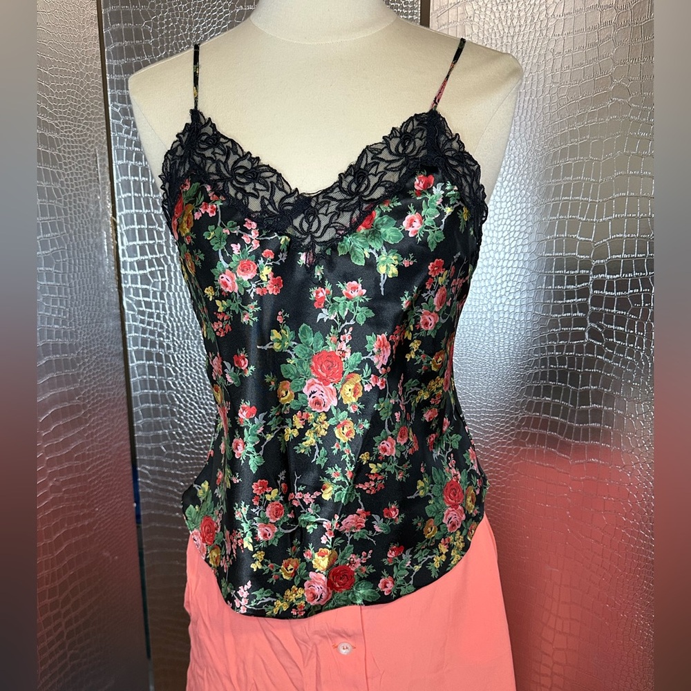 Victoria's Secret Black and Pink Floral Vintage Camisole Size Small